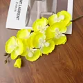 Dettaglio di ramo di orchidea artificiale gialla con fiori in seta su sfondo di legno - Giallo Primaverile