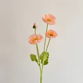 Artificial orange pink corn poppy bouquet with three blooms and one realistic bud - Coral Pink