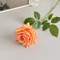 Single orange artificial silk rose with realistic texture for home floral decoration - Orange