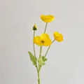 Single stem lifelike yellow poppy flower with fuzzy green leaves for home decoration - Yellow