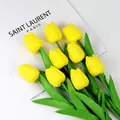 Nueve tulipanes artificiales de PU amarillo con textura realista para decorar hogar - Amarillo
