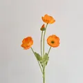 Vibrant orange artificial poppy flower with three silk heads and fuzzy green stem - Orange