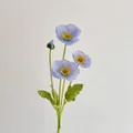 Light blue artificial poppy branch with three silk flower heads and one green bud - Light Blue