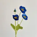 Artificial blue poppy branch with three open heads and fuzzy stem for wedding decor - Sapphire Blue