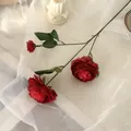 Artificial three-head red ranunculus silk flower spray for home decor and wedding - Single Stem Multiple Heads / Red