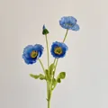 Faux silk blue corn poppy stem with blooming petals and green bud for home decor - Ice Blue