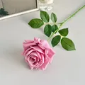 Realistic pink moisturizing artificial rose flower single stem with green leaves and thorns - Purple