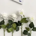 Set of four realistic artificial white roses with green leaves for home decoration - White