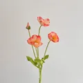Faux orange poppy flower spray with realistic silk petals and fuzzy green stems - Salmon