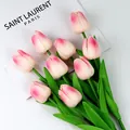 Set de 9 tulipanes artificiales realistas rosa degradado para decoración del hogar - Rosa Melocotón
