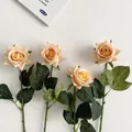 Faux champagne roses set of 4 with realistic petals for elegant home interior decoration - Yellow