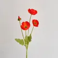 Realistic orange poppy silk flower with three blooms and one bud for home decor - Sunset Orange