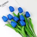 Ramo de 9 tulipanes artificiales de PU azul brillante con textura de cuero y tallos - Azul zafiro