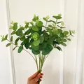 Artificial eucalyptus branch with dark green leaves and bionic veins for wedding decor - Premium Silk Screen 16-fork