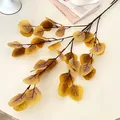 Artificial golden eucalyptus spray with deep red veins for wedding home decor - Brown Red