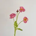 Pink artificial poppy stem with three blooming flowers and one bud for home decor - Dusty Pink