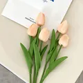Ramo de cinco tulipanes artificiales de PU rosa melocotón para decoración de interiores - Rosa Melocotón