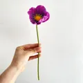 Stelo singolo di papavero artificiale viola con stami gialli e stelo verde flessibile - Viola