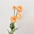 Champagne Ranunculus artificial flower with four heads and realistic silk leaves - Champagne