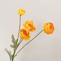 Single stem yellow artificial Ranunculus flowers with four realistic silk tea rose heads - Yellow