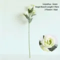 Artificial green Lisianthus branch with 3 blooming flowers and 1 bud, 70cm long - Light Green