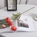 Artificial Persian Buttercup flower branch in coral pink with lush green leaves - Coral