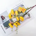 Artificial yellow azalea branch with green leaves and red stem for home decoration - Yellow