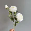 Single stem white faux peony with two open blooms and one bud for home decor - Cream
