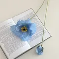 Fiore di papavero artificiale blu chiaro in seta con stelo per decorazioni di interni - Blu