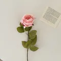 Artificial pink rose with realistic burnt edges and silk petals for home decor - Pink
