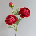 Artificial oil painting peony flower in deep red color with four lifelike heads - Red