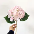 Pink artificial hydrangea with green leaves and realistic fabric petals - Light Pink