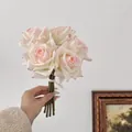 Handheld cream white artificial rose bouquet with pink edges for wedding decor - White Pink Edge