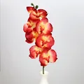 Künstlicher 8-köpfiger Phalaenopsis Orchideenzweig mit rot-gelben Farbverlauf - Herbstrot