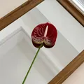 Realistische dieprode hartvormige anthurium kunstbloem met groene steel voor decoratie - Bordeauxrood