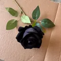 Zwarte fluwelen kunstmatige roos met groene bladeren voor huis- en bruiloftdecor - 7.5cm / Fluweel Roos Zwart