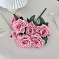 Boeket van zeven realistische kunstmatige roze zijden rozen voor woondecoratie - Cappuccino