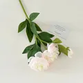 Künstlicher Pfingstrosenzweig mit rosa-weißen Blütenblättern und grünen Blättern - Einzelner Zweig Mehrköpfig (Weiß-Rosa) / Weiß-Rosa