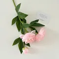 Künstlicher rosa Pfingstrosenzweig mit drei Blütenköpfen und grünen Blättern - Einzelner Zweig Mehrköpfig (Rosa) / Rosa