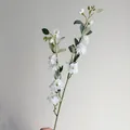 Artificial white camellia stem with delicate green buds for home decor - White