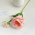 Pink artificial peony flower with blooming head and bud in a white ceramic vase - Light Pink