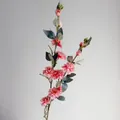 Faux wild camellia branch with pink silk blossoms and green leaves for home decor - Deep Pink