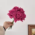 Realistic deep pink artificial rose bouquet with textured petals for home decor - Rose Red