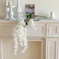 Artificial white wisteria hanging flower branch for elegant wedding and home decoration - White
