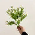 7-fork artificial baby's breath bundle with white flowers and green grass leaves - White