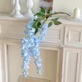 Artificial wisteria branch with light blue silk flowers for home and wedding decor - Blue