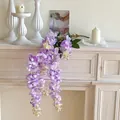 Purple wisteria artificial flower garland with green leaves for home fireplace decor - Light Purple