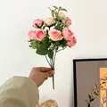 Pink 10-head faux rose bouquet held in hand for minimalist home decor style - Gradient Pink