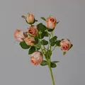 Detailaufnahme von 7-köpfigen Vintage-Seidenrosen mit realistischen Brandkanten - Gebranntes Orange