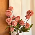 Orange pink pompon chrysanthemum artificial flower bouquet with green feathery leaves - Autumn Orange